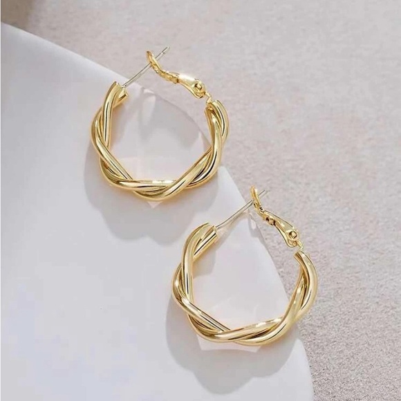 Gold Twisted Hoop Earrings - Picture 2 of 5